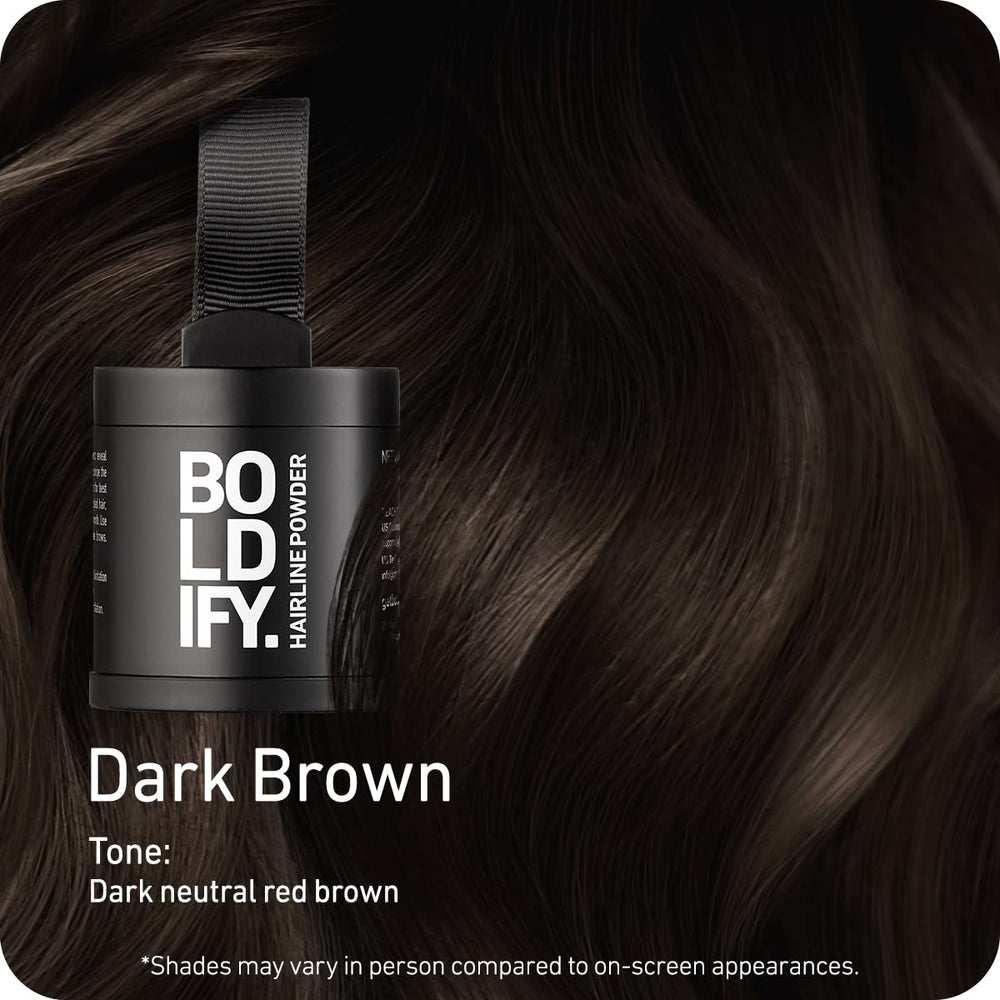 Boldify Hairline Powder applicator demonstrates smooth, mess-free root touch-up.