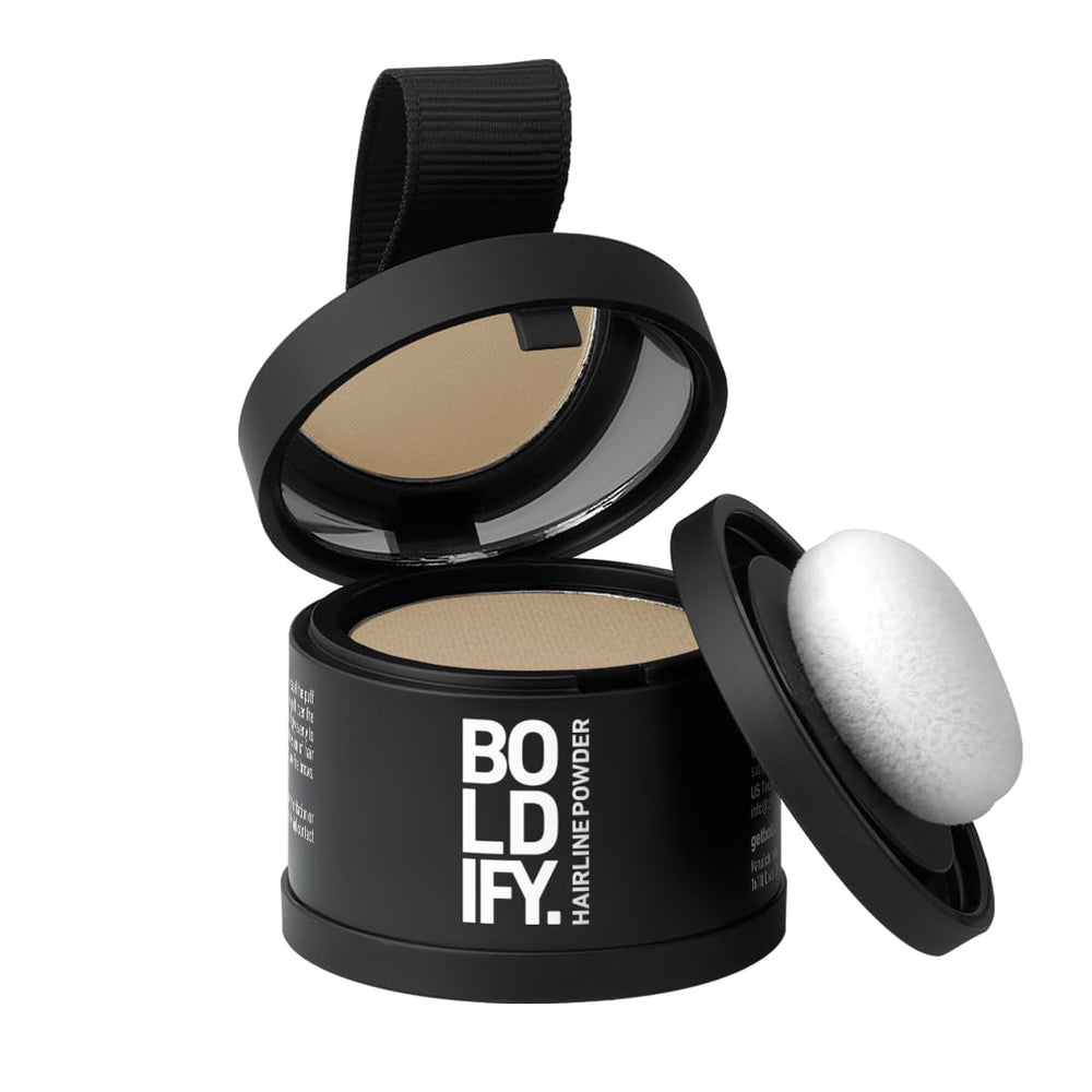 Boldify Hairline Powder compact close-up for precise root touch-up.
