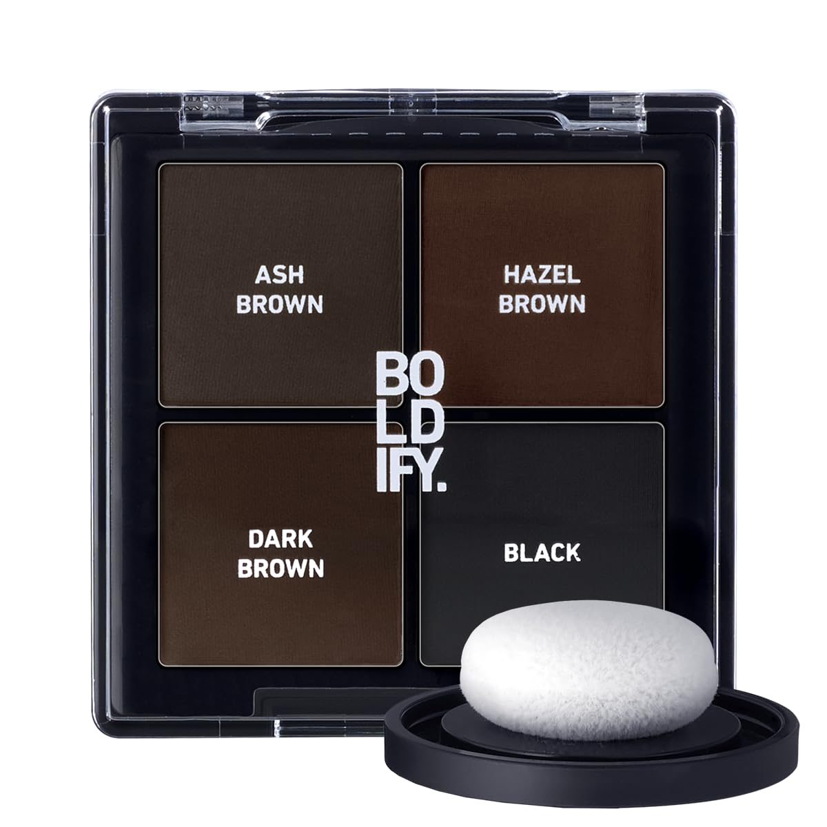 Boldify Hairline Powder Kit swatches showing four shade options for shade matching