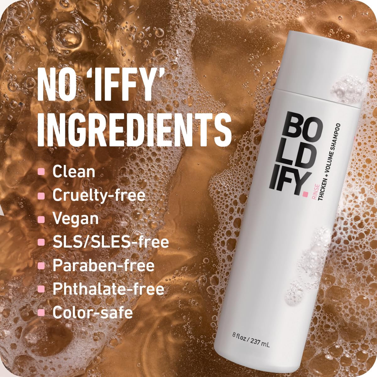 Boldify Champú Engrosador: resultado de volumen visible desde el primer lavado.
