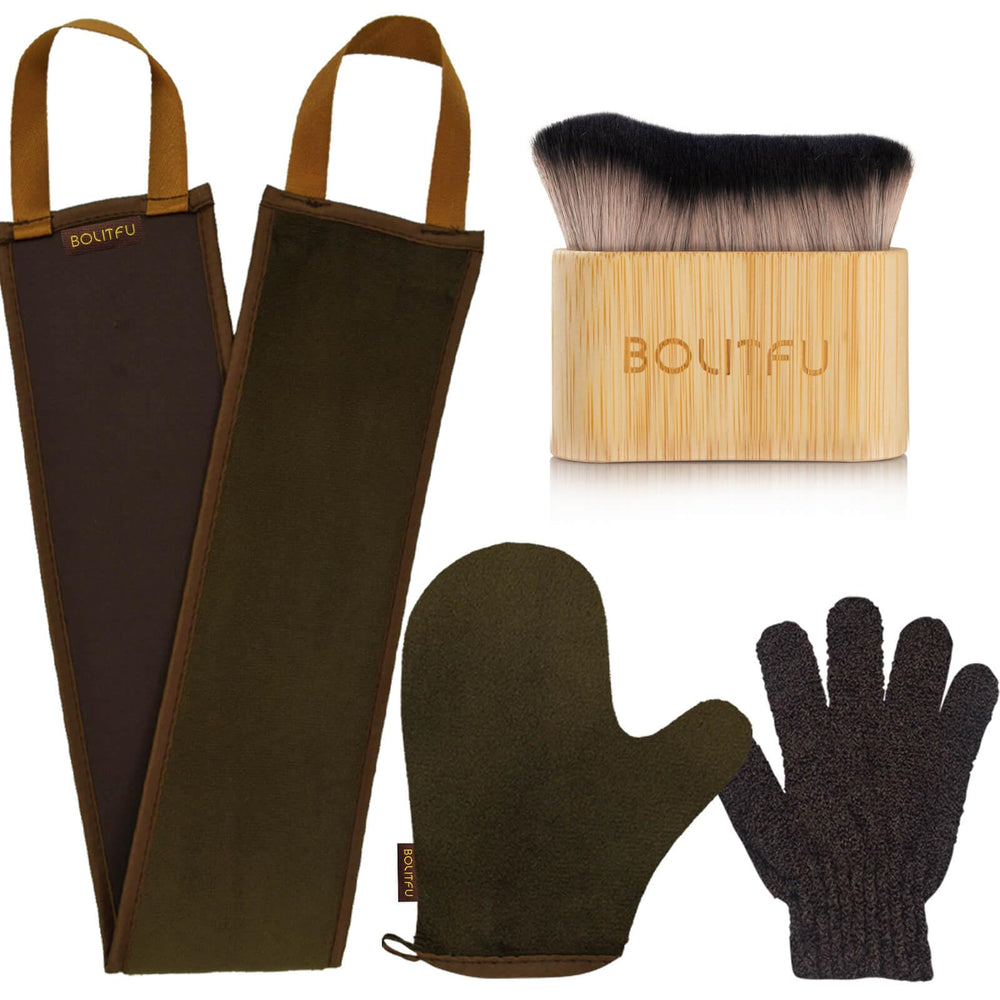 Guante bronceador BOLITFU con acabado uniforme y suave.