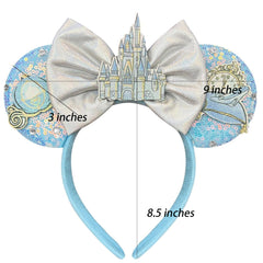 Bolonar diadema orejas de ratón azules con lazos de castillo, ideal para disfraces de princesa
