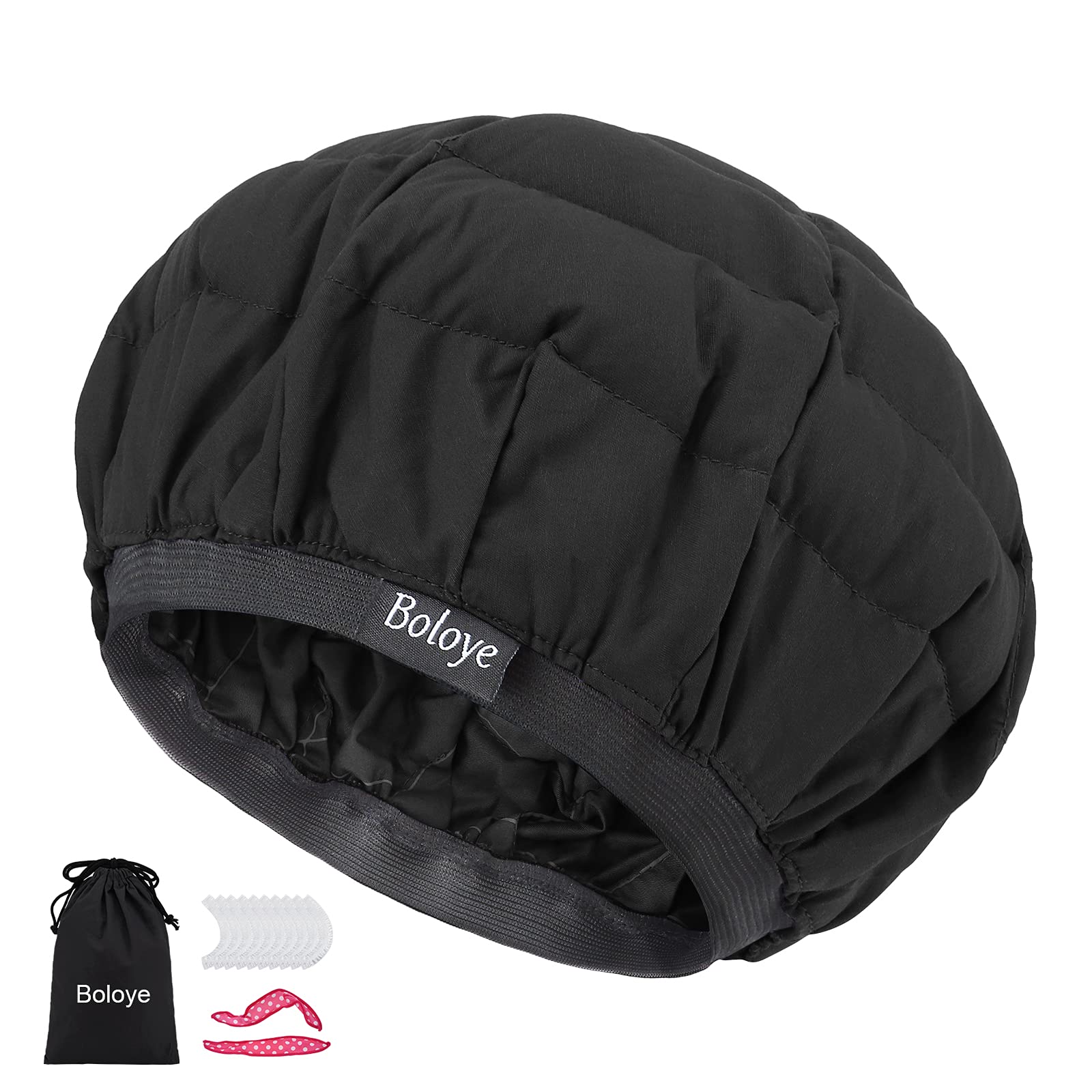 Boloye flaxseed heat cap outer view highlights its soft fabric and universal fit for conditioning