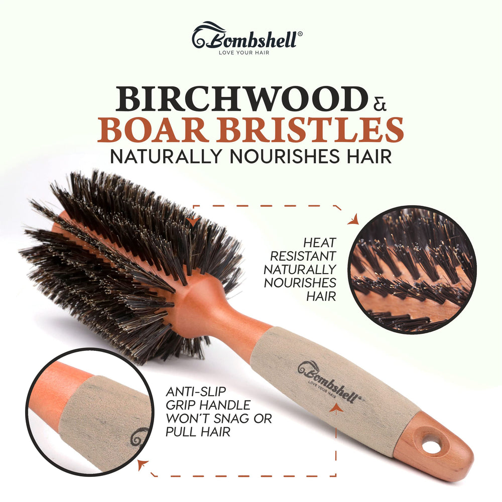 Bombshell round brush in use for home styling and volume