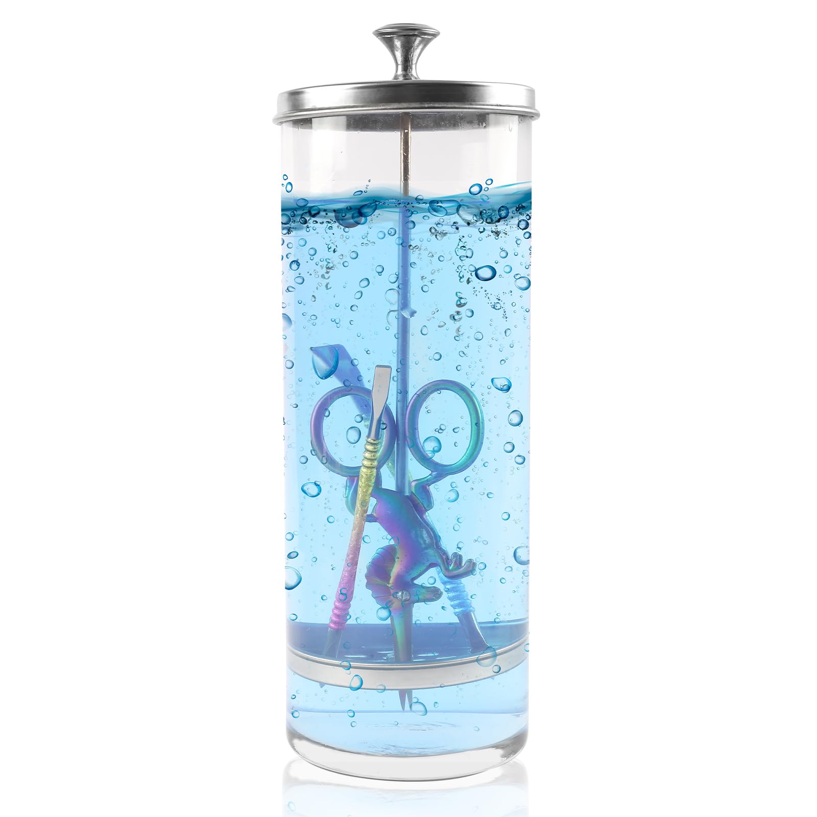 BOMOQING 1035ml barber jar with removable straining tray for easy tool sanitation.