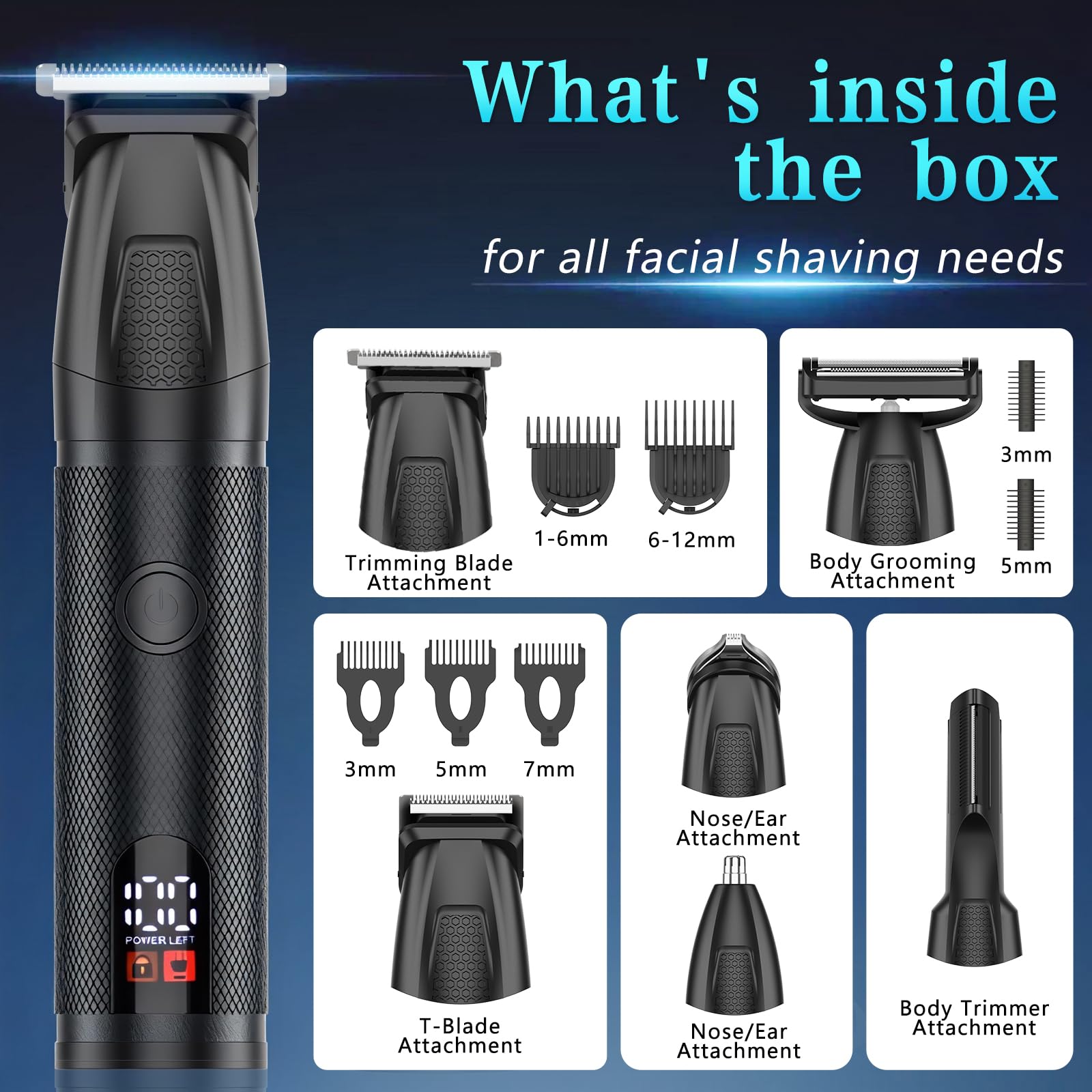 Bomxin body trimmer with guide combs for comfortable body grooming.