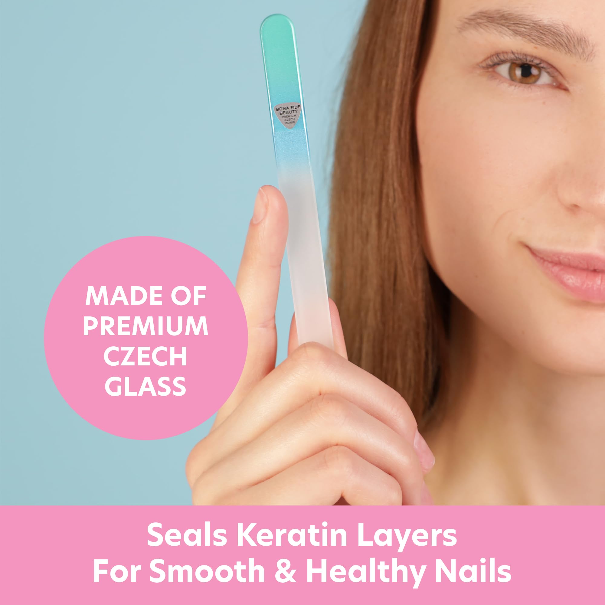 Blue aqua case included with Bona Fide Beauty file for safe storage.
