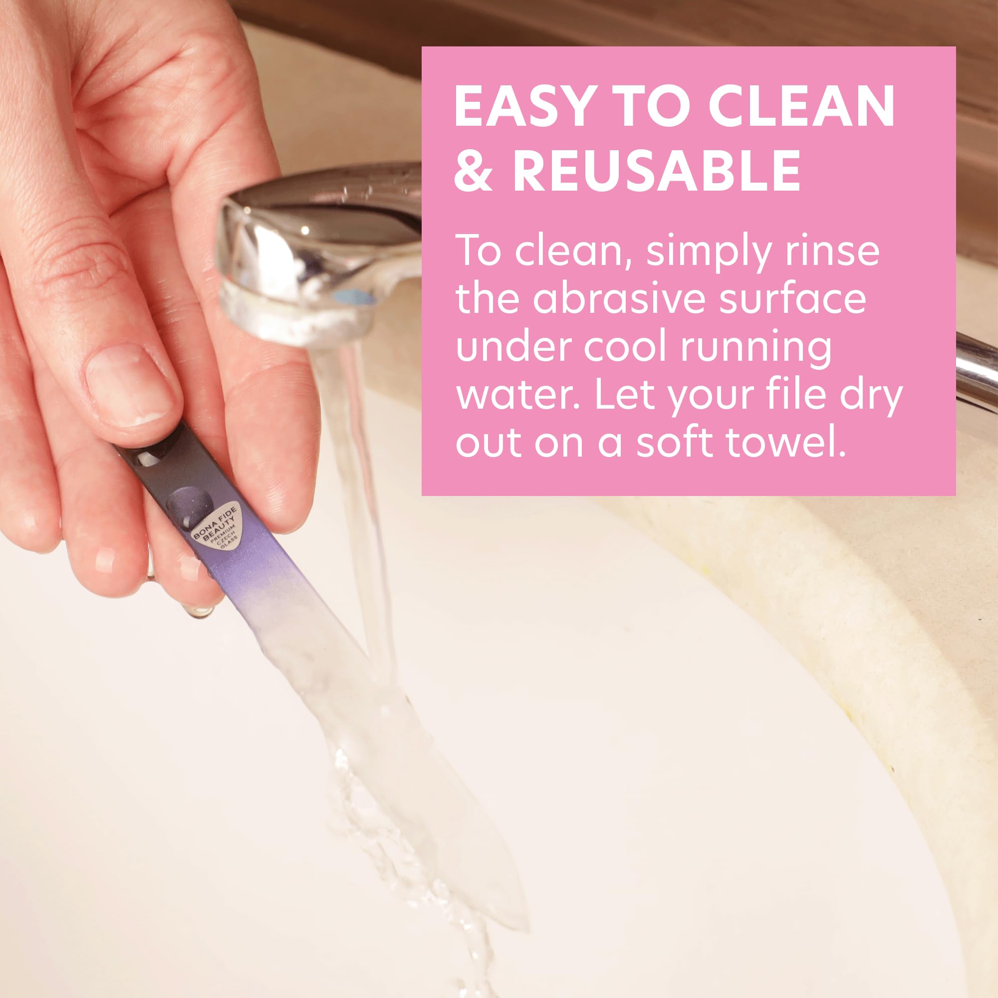 Bona Fide Beauty durable glass file designed for long-lasting performance