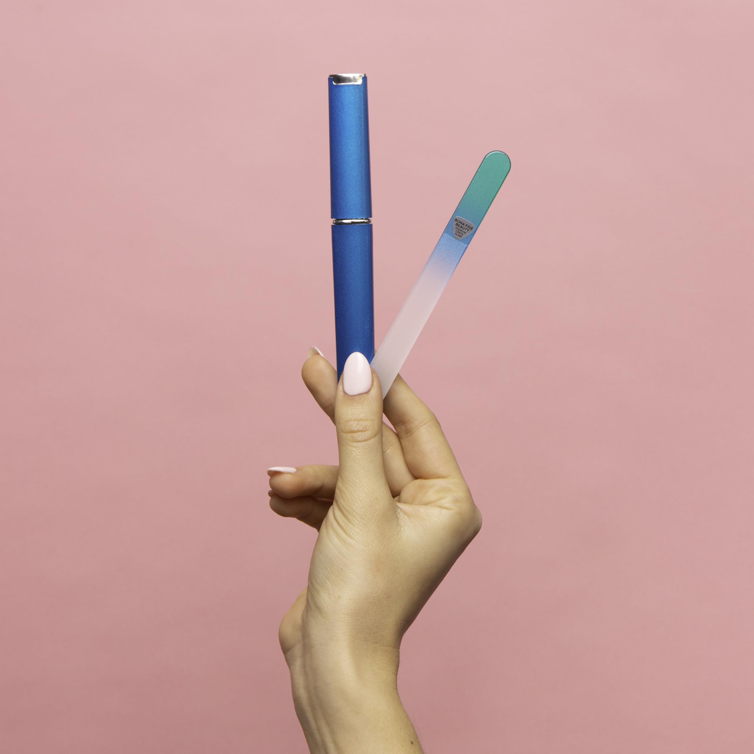 Gift-ready Bona Fide Beauty glass nail file set with case.