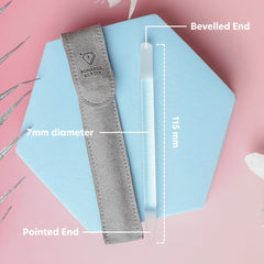 BONA FIDE BEAUTY glass cuticle pusher showing etched grit for control