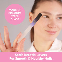 Bona Fide Beauty glass nail file in black cobalt for smooth shaping
