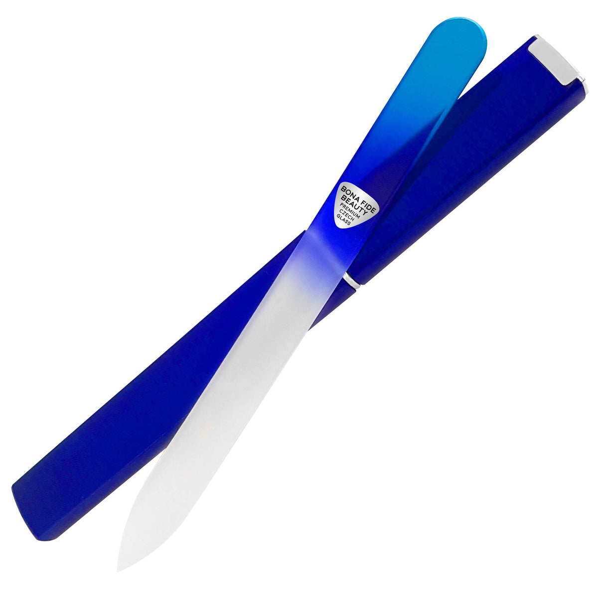 Bona Fide Beauty glass nail file case aqua cobalt for precise shaping at home