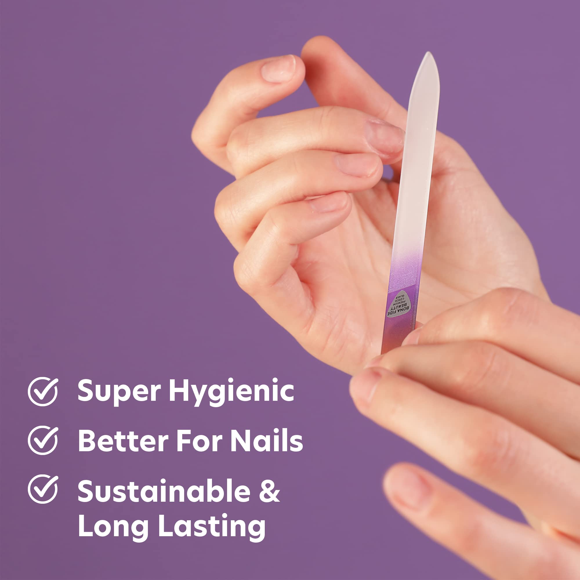 Bona Fide Beauty travel-friendly file fits in purse for on-the-go manicure.