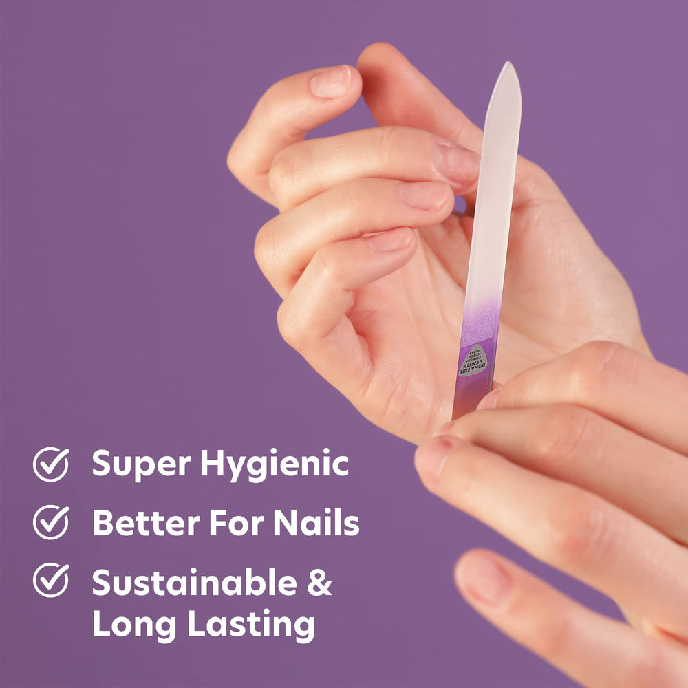 Bona Fide Beauty travel-friendly file fits in purse for on-the-go manicure.