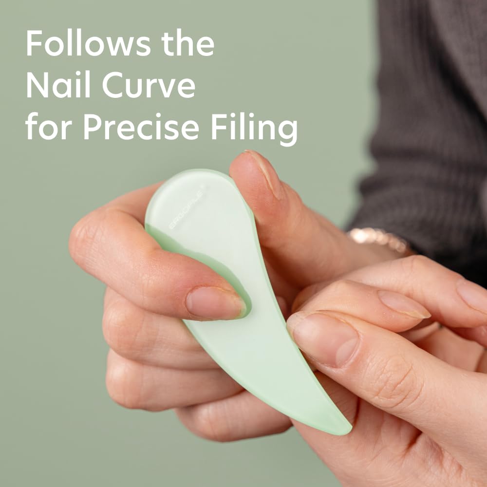 Bona Fide Beauty etched glass file with 180/240 grit for smooth natural nails.