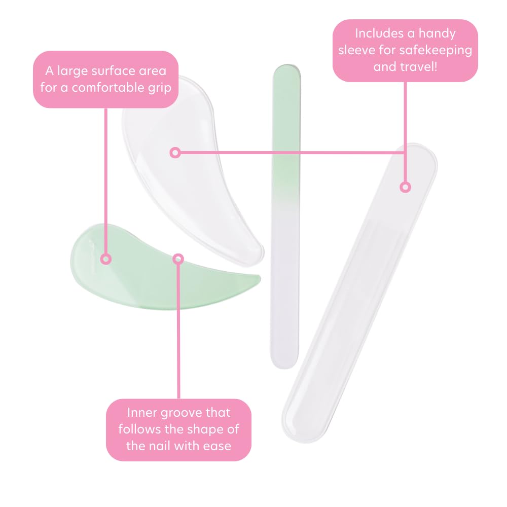 Bona Fide Beauty jade-color curved nail file for precise shaping and ergonomic use.