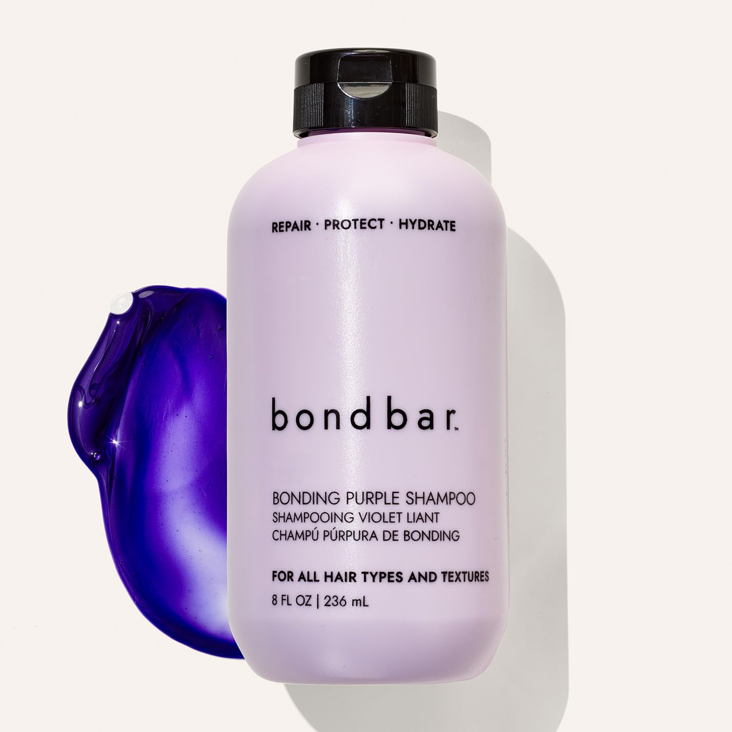 Bondbar Botella de Champú Purpura: envase reciclable y libre de crueldad.