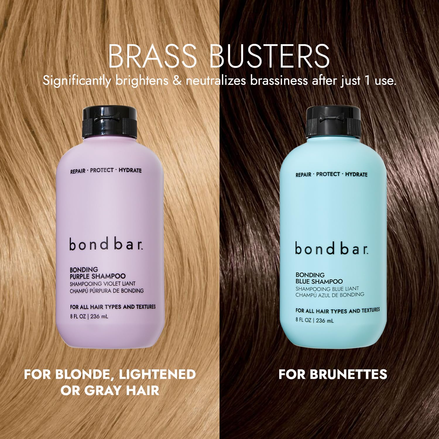 Bondbar Champú Purpura para uso diario, adecuado para cabellos tratados.