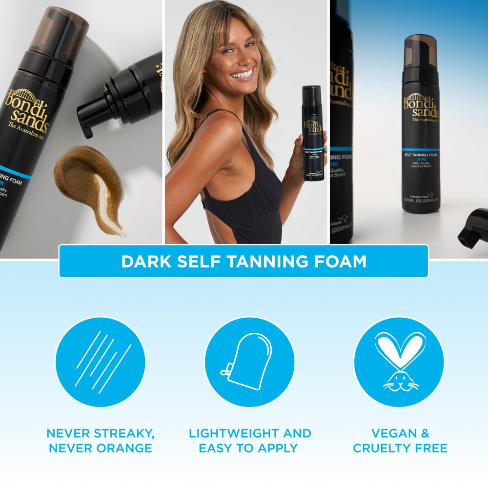 Bondi Sands foam drying quickly to reveal natural bronzed shade.