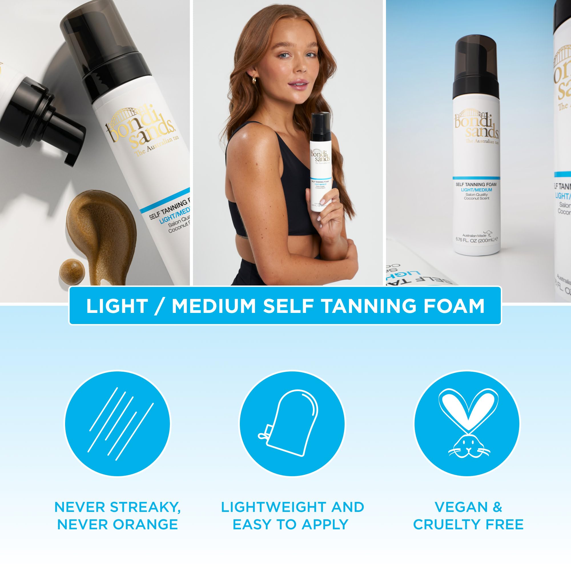 Bondi Sands foam on skin during application for natural-looking tan