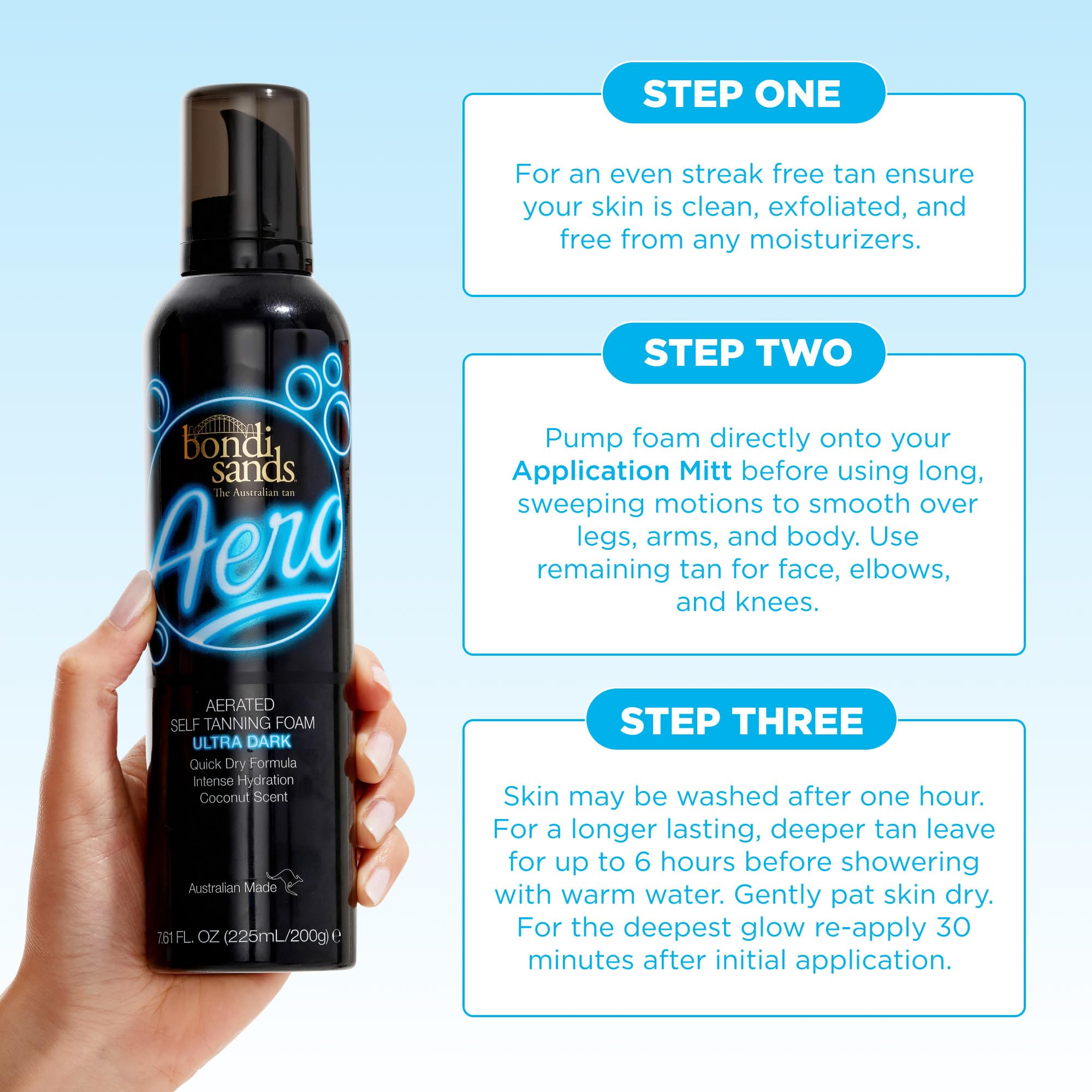 Label highlighting jojoba and vitamin E hydration in Bondi Sands formula