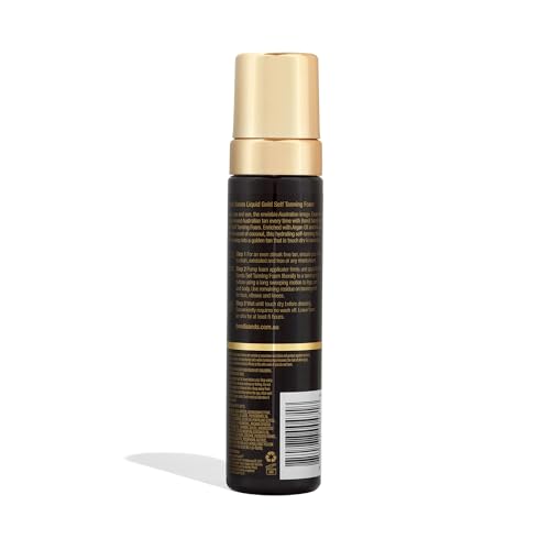 Bondi Sands Liquid Gold self-tanning foam bottle highlights argan oil for moisture.