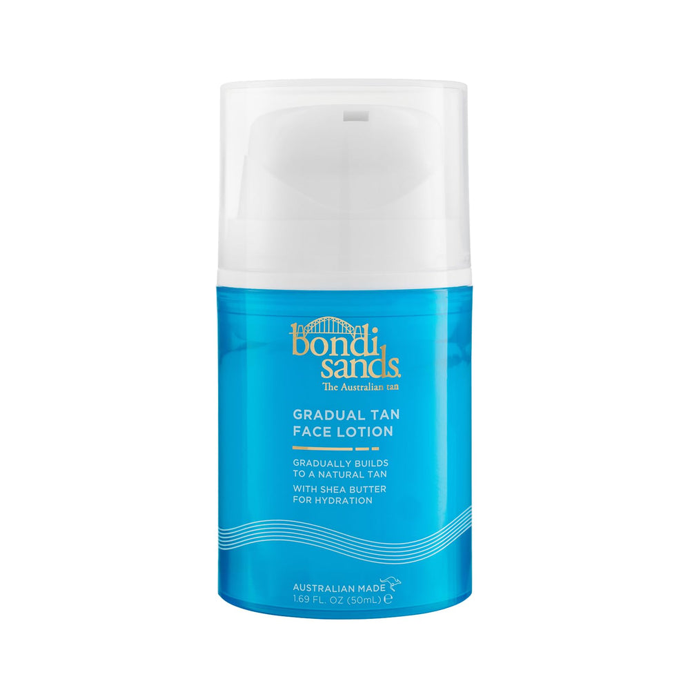 Bondi Sands Loción Gradual para Rostro en envase, hidratación diaria para un tono dorado natural.