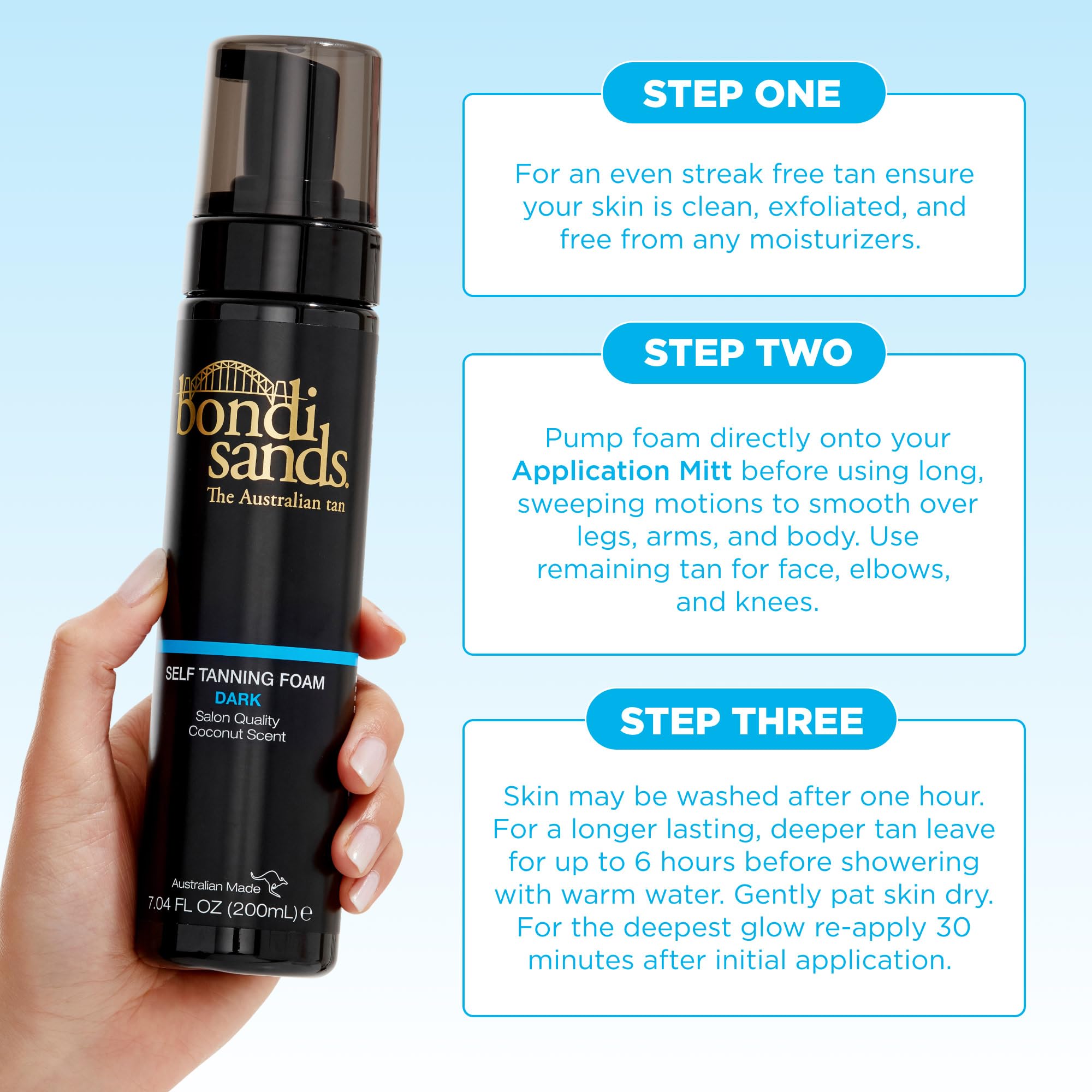 Bondi Sands packaging shows foam and mitt bundle value.