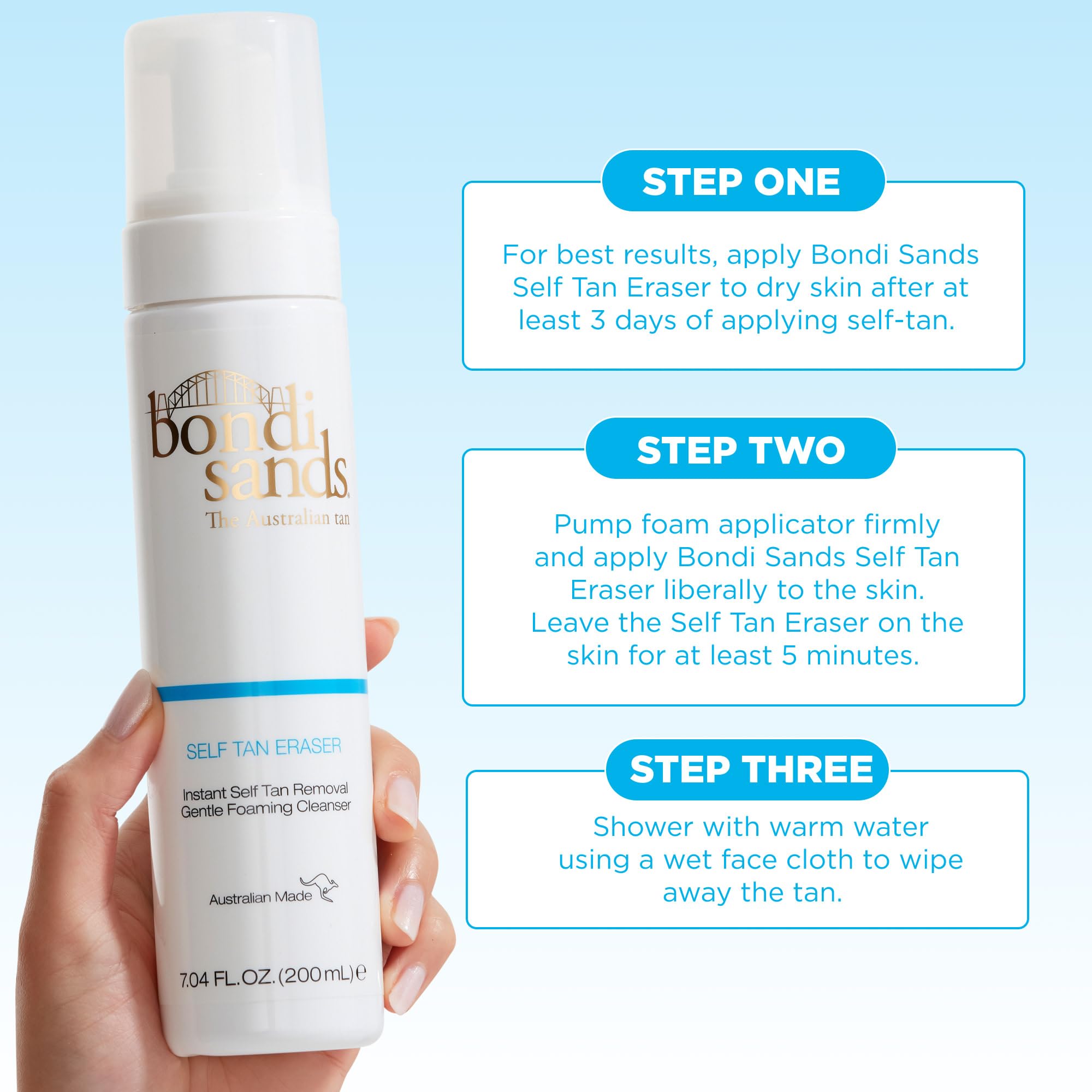 Bondi Sands Self Tan Eraser in hand shows soft, creamy texture