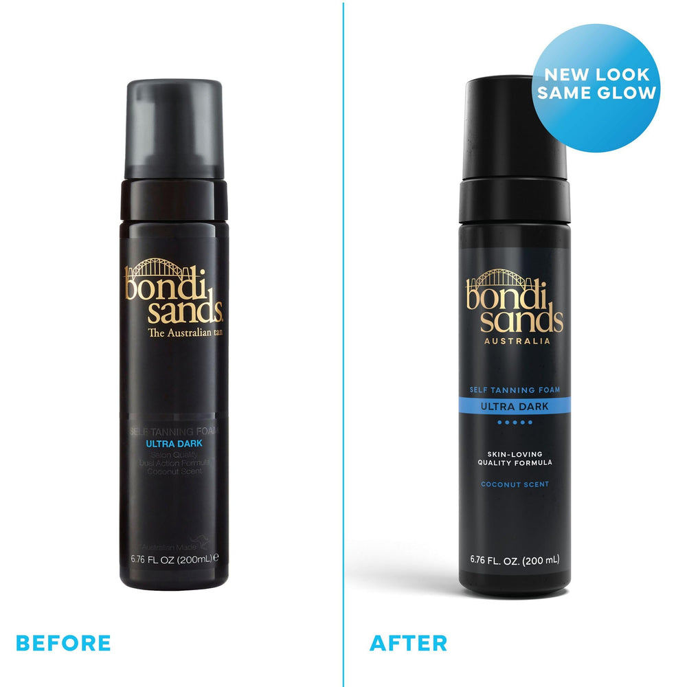 Bondi Sands Self Tanning Foam with mitt demonstrates easy, streak-free application.
