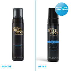 Bondi Sands Self Tanning Foam with mitt demonstrates easy, streak-free application.