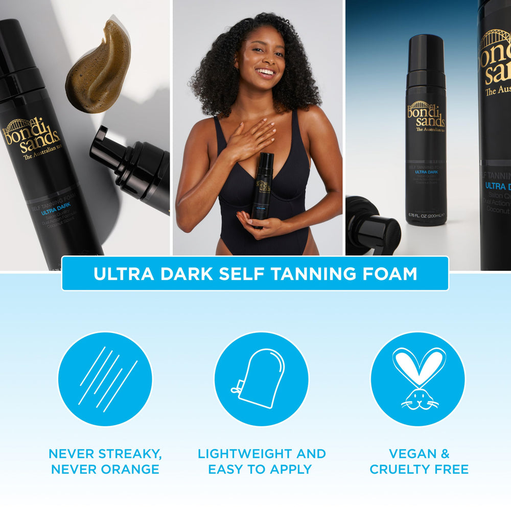 Before and after with Bondi Sands Self Tanning Foam shows gradual color development.