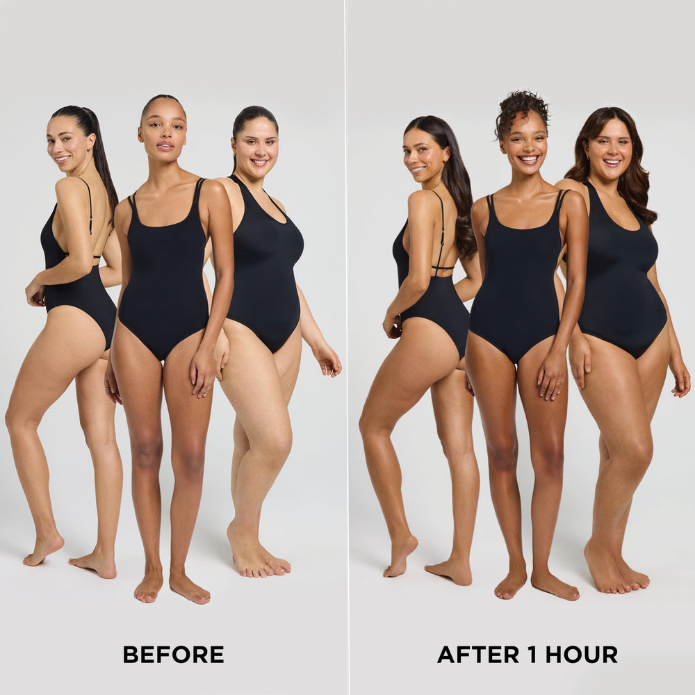 Bondi Sands Ultra Express Foam glove application showing smooth, even coverage.