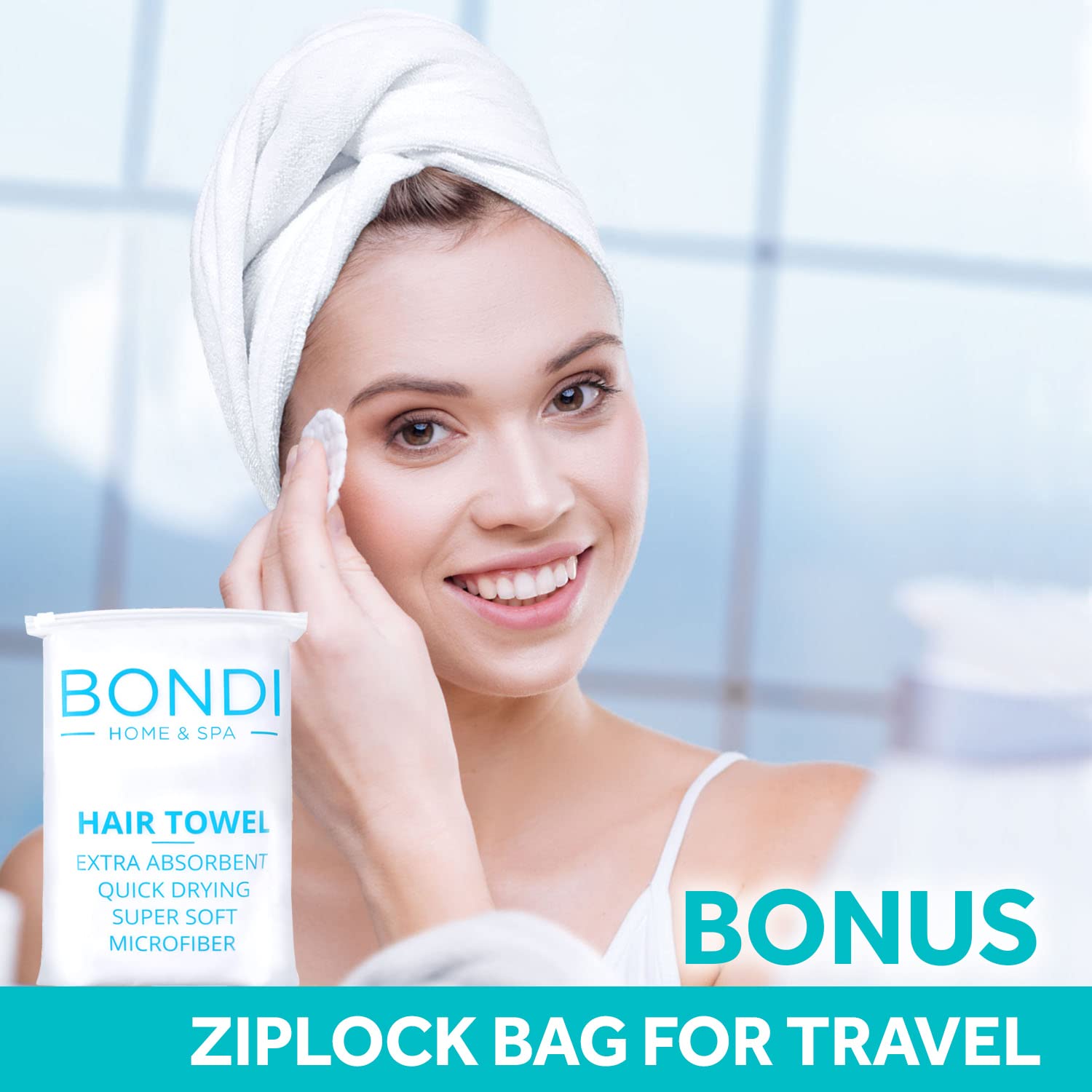 Bondi Spa soft microfiber towel gentle on sensitive scalps.