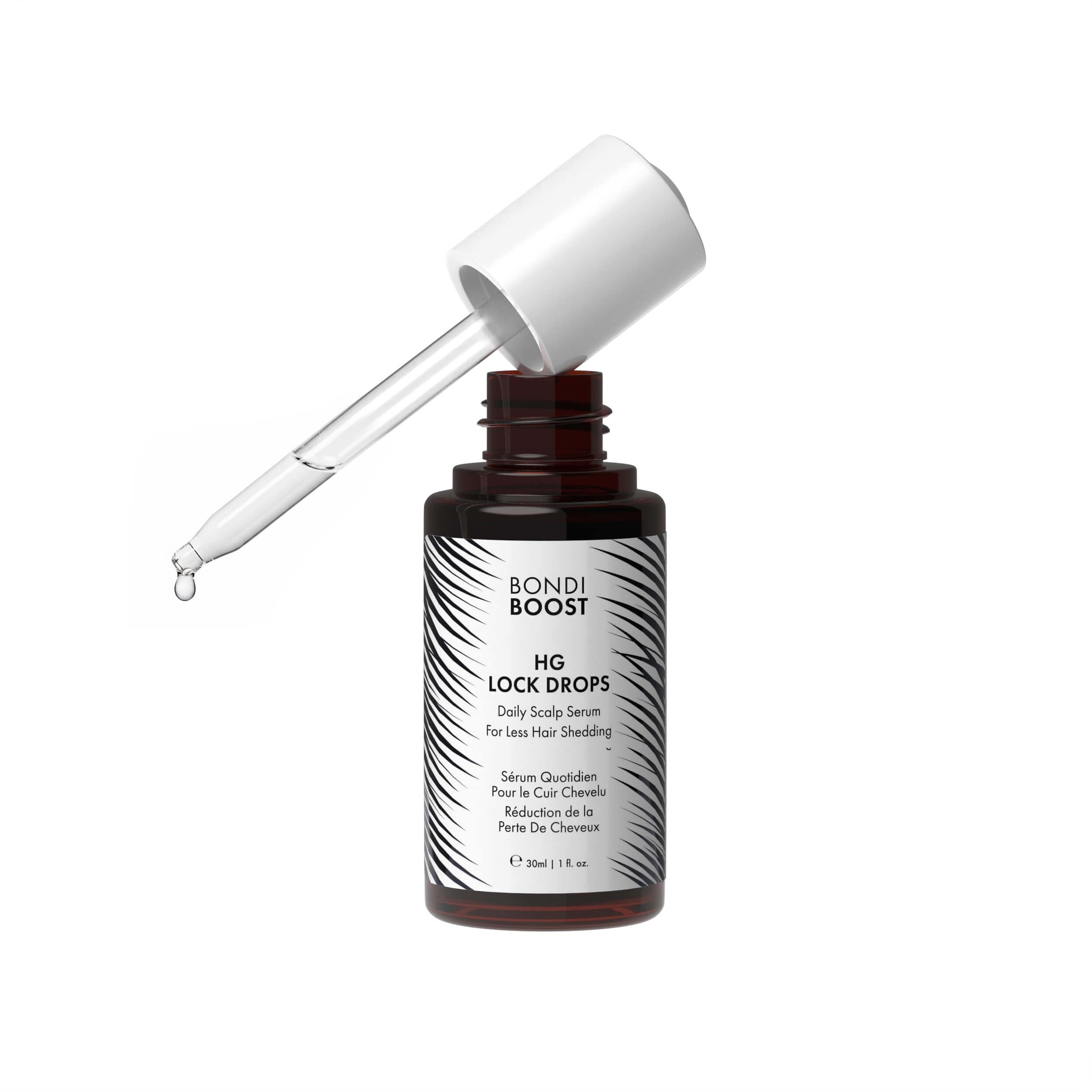 BondiBoost HG Lock Drops bottle ready for daily scalp treatment, lightweight and non-greasy.
