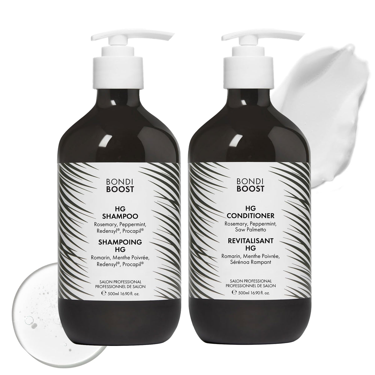 BondiBoost HG shampoo bottle close-up for fuller-looking hair on daily use.
