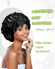 BONNET QUEEN anti-frizz sleep cap keeps curls tidy overnight.