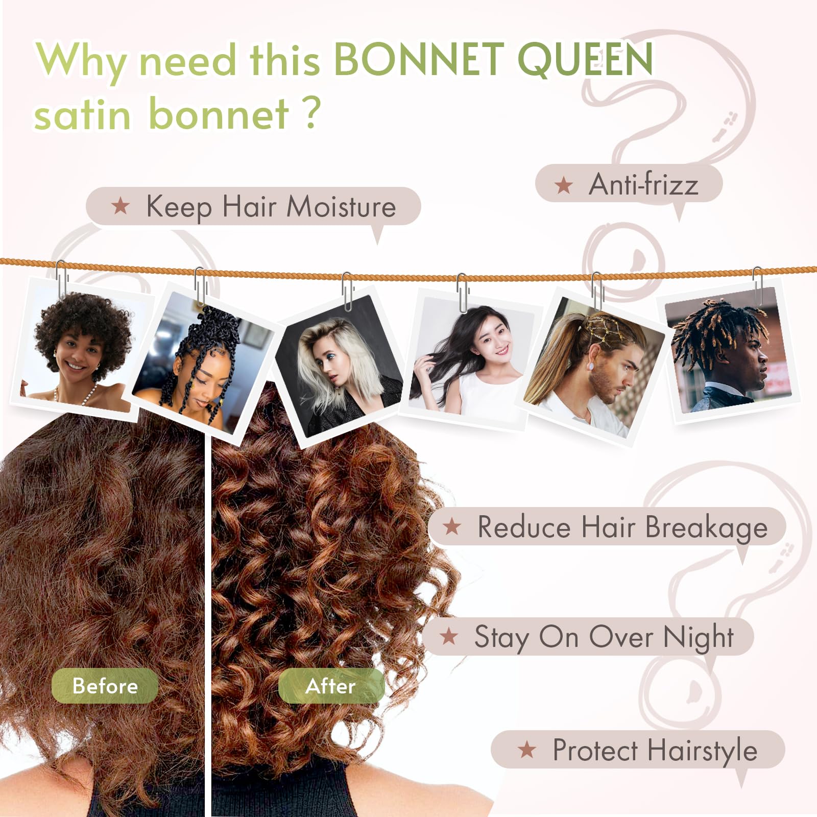 BONNET QUEEN: bonete seda con cinta ajustable amplia para estilo cómodo.