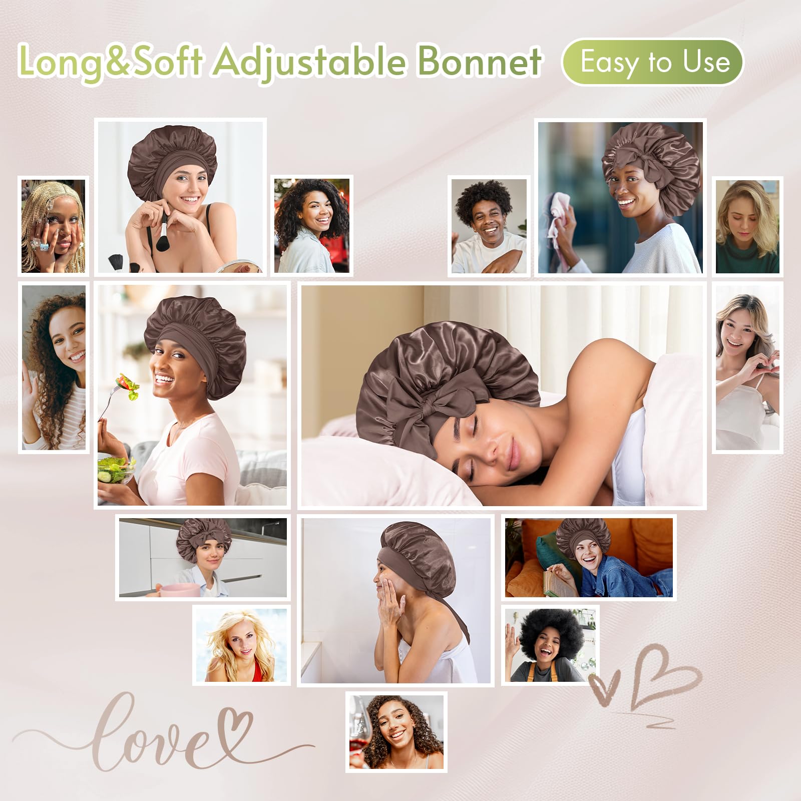BONNET QUEEN: bonete seda suave para cuidado del cabello durante la noche.