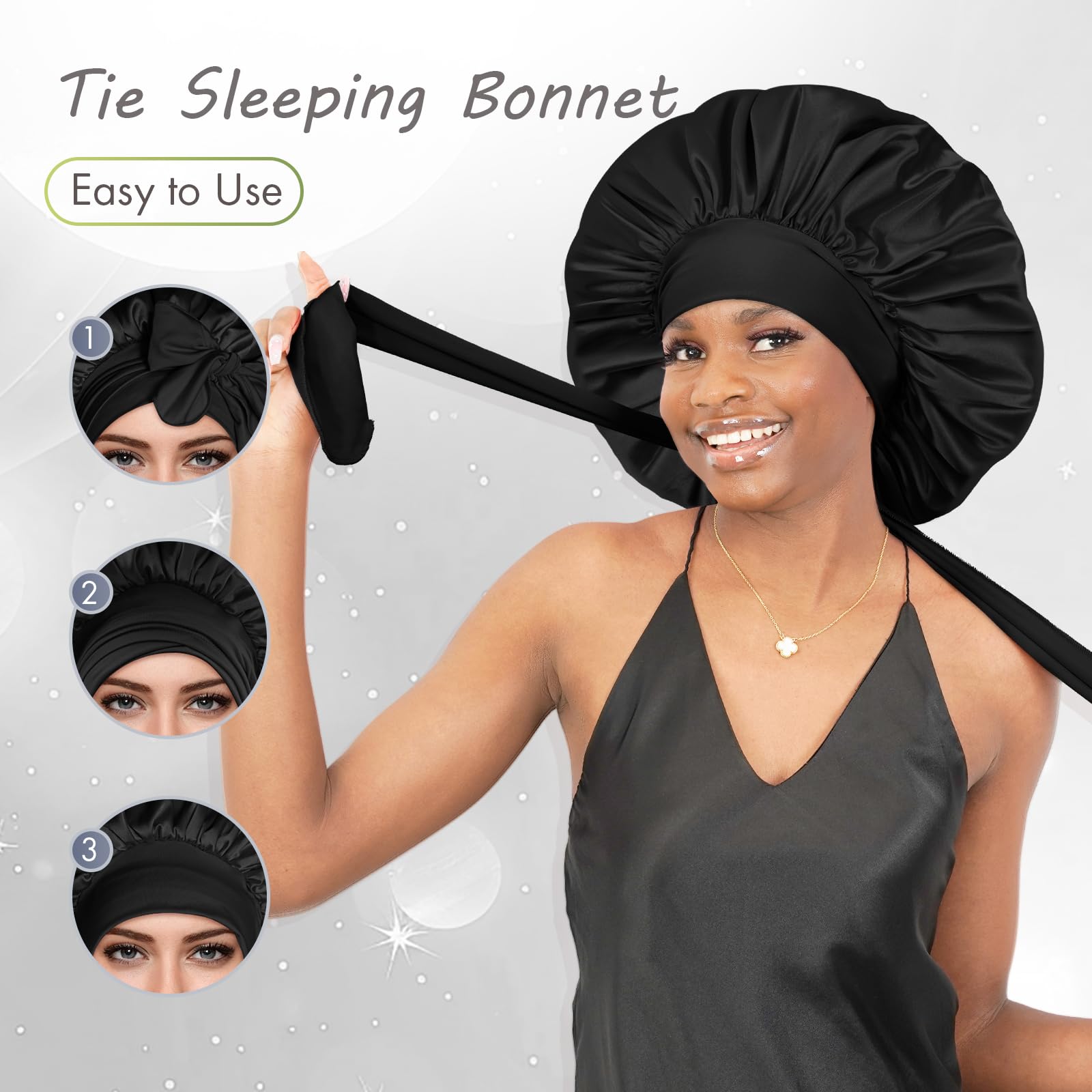 BONNET QUEEN soft satin fabric protects hair while resting.