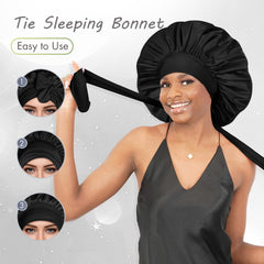 BONNET QUEEN soft satin fabric protects hair while resting.