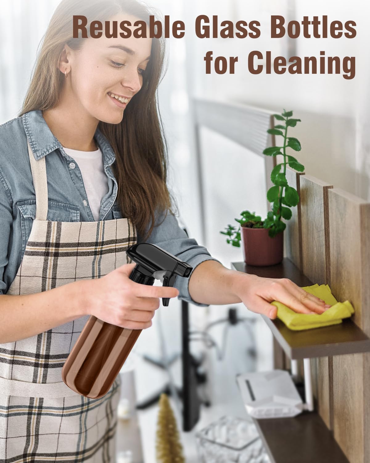 Bontip amber glass spray bottle plant-care use demonstrates gentle misting.
