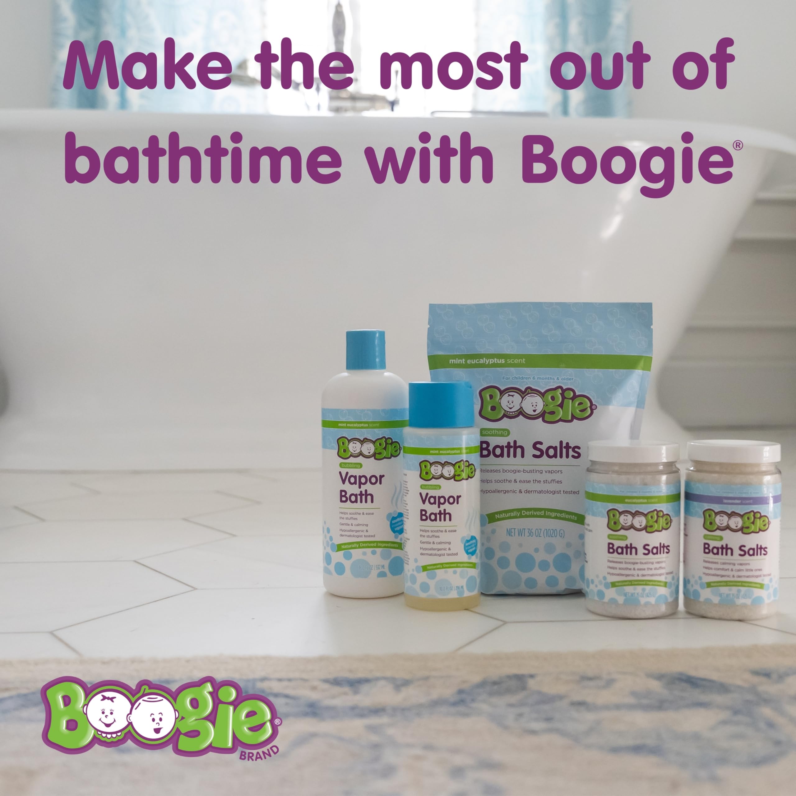 Boogie Kids Salts fórmula natural ofrece aroma agradable sin mentol