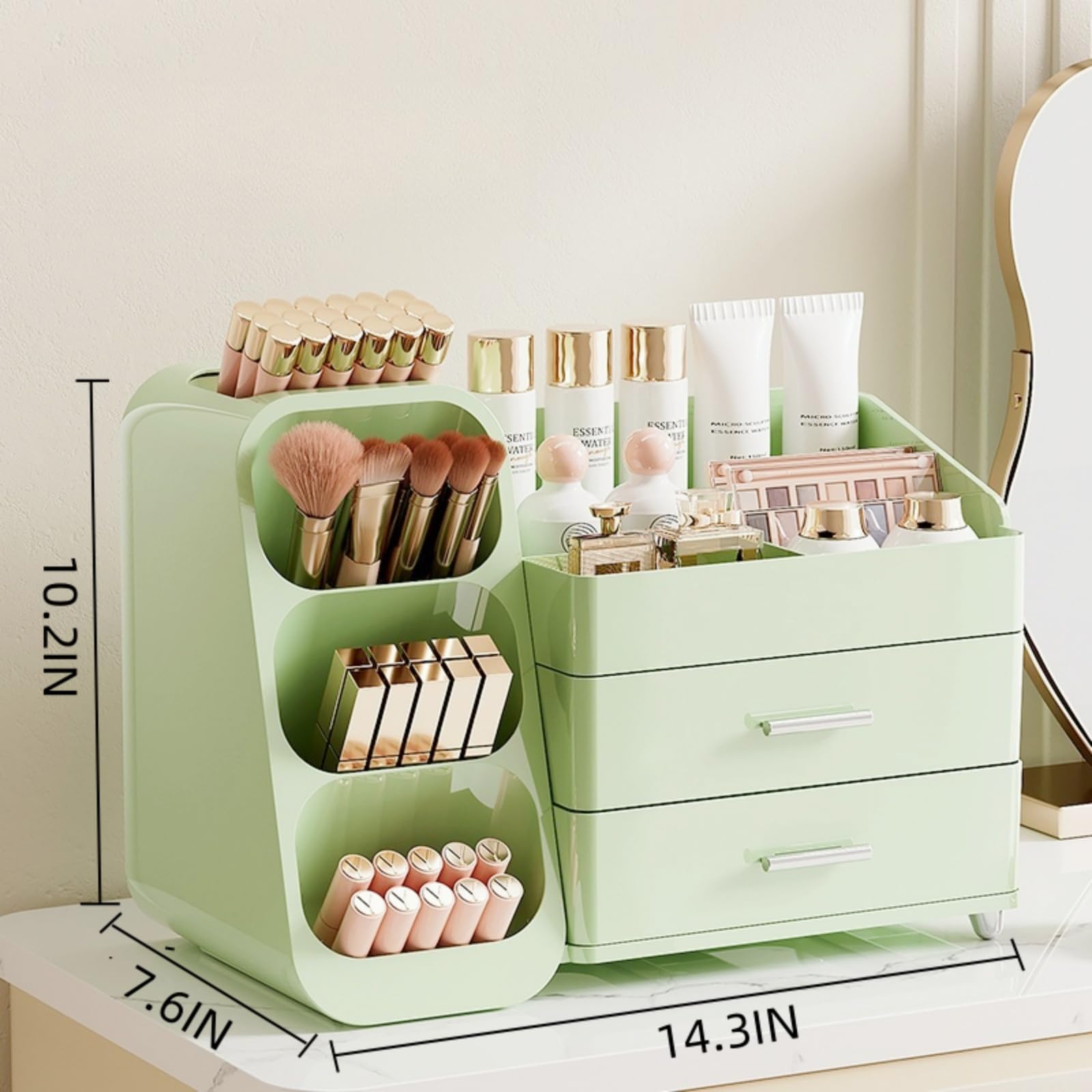 Booklov cosmetic display case with a spacious layout for quick makeup access.