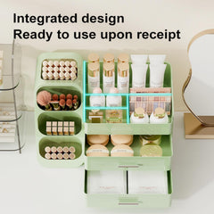 Booklov vanity storage with versatile compartments for lipsticks, brushes, and more.