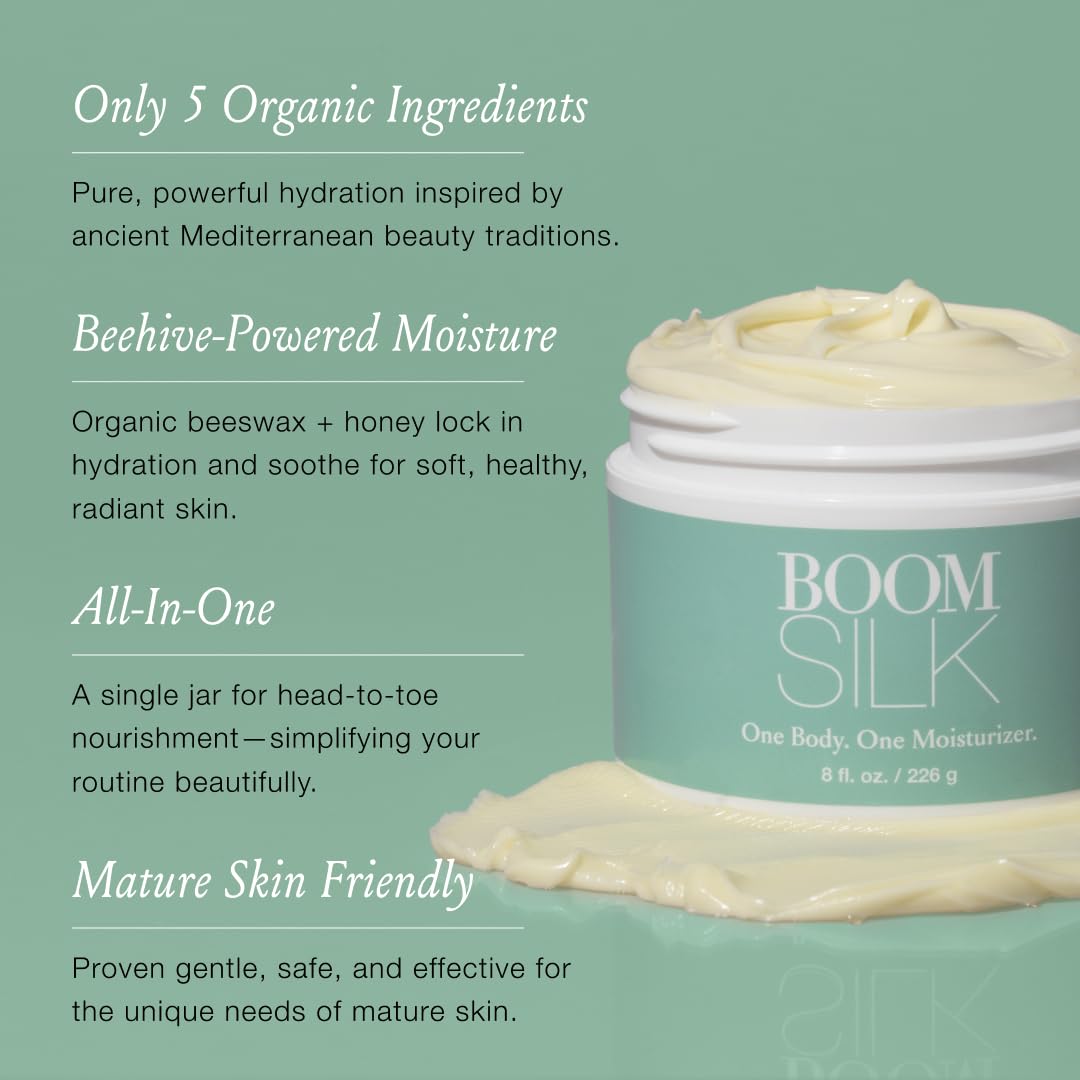 Boomsilk texture swirl shows luxurious, quick-absorbing application.