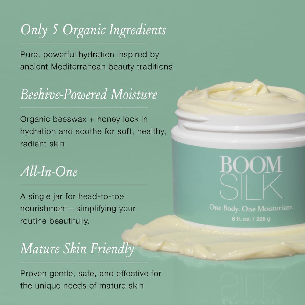 Boomsilk texture swirl shows luxurious, quick-absorbing application.
