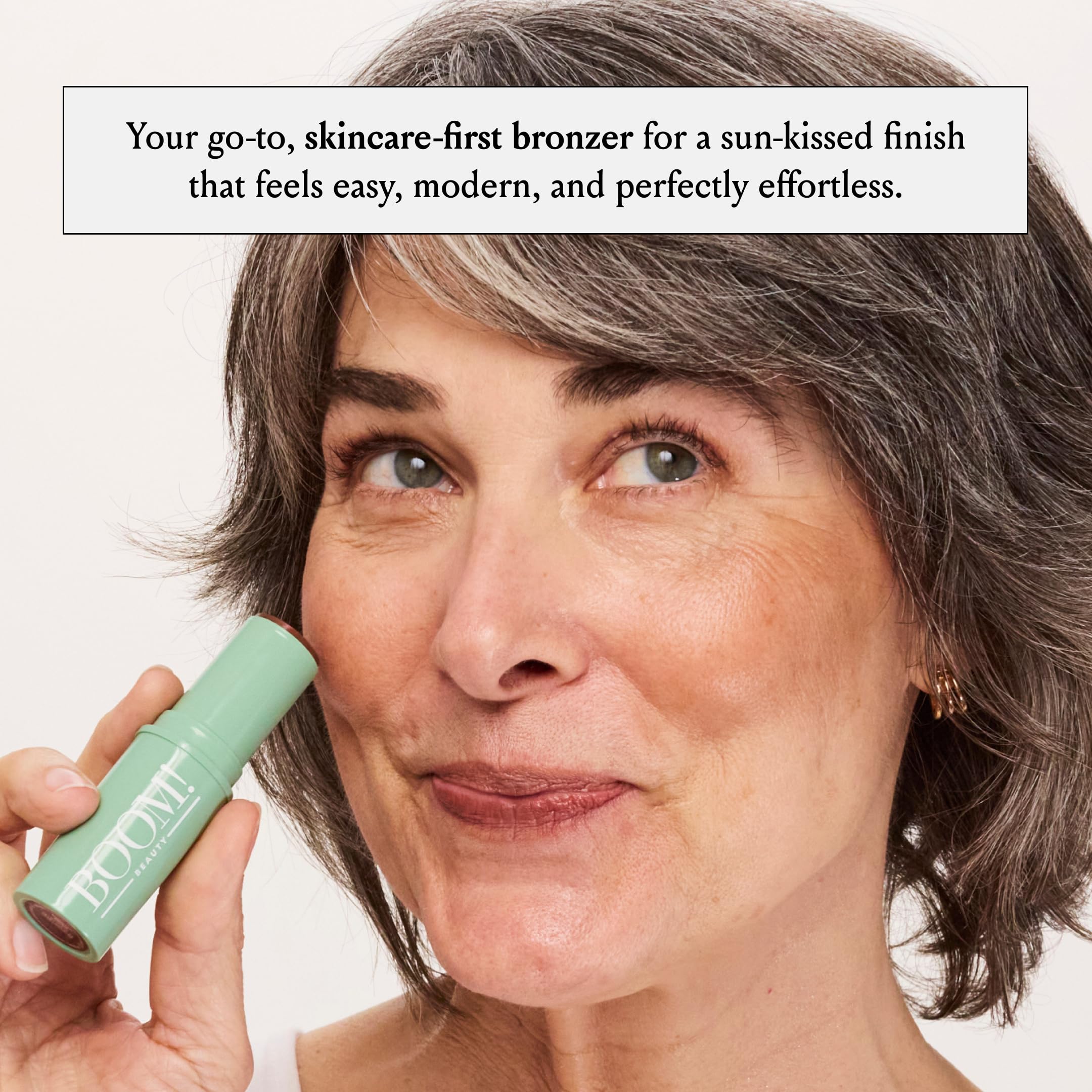 Boomstick Bronze on eyelids blends easily for subtle definition.