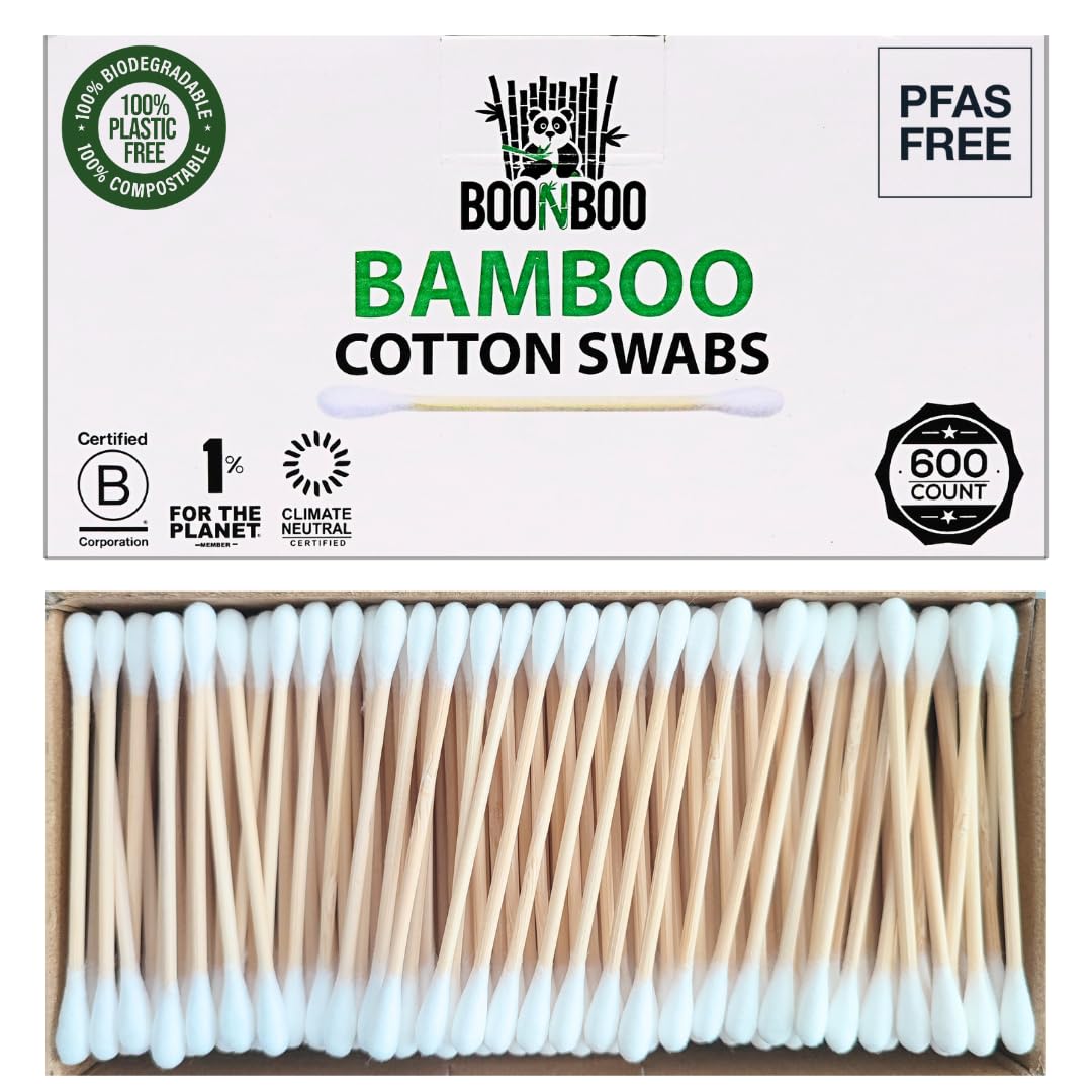 BOONBOO bamboo cotton swabs with eco-friendly packaging wrap for sustainable use.
