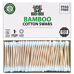 BOONBOO bamboo cotton swabs with eco-friendly packaging wrap for sustainable use.